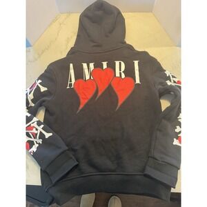 AMIRI Bones Heart Hoodie Black Made in Italy Leather Patch Size Small